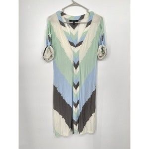 BCBGMAXAZRIA S V-Neck Chevron Dress Womens Multicolor‎ Excellent Roll Tab Sleeve